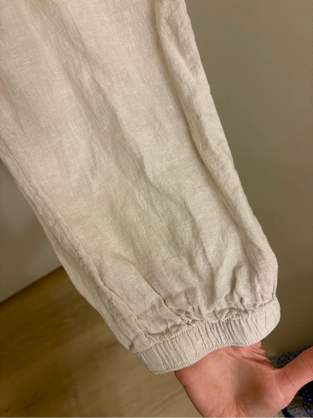 Joie 100% Linen Jogger Pants Large L Beige Oatmeal Elastic Waist Coastal Pull On